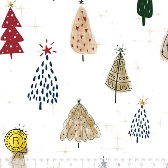 Tecido Tricoline Especial Coleção Natal Mágico - Árvores de Natal - 100% Algodão - Largura 1,50m