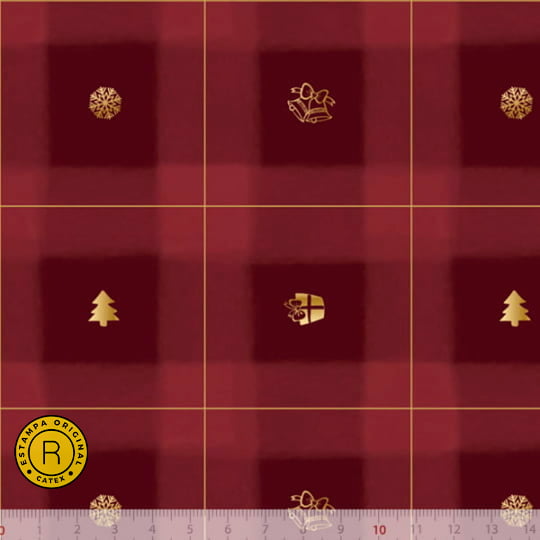 Tecido Tricoline Especial Coleção Natal Mágico - Mosaico Natalino Vermelho - 100% Algodão - Largura 1,50m