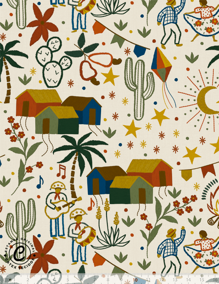 Tecido Tricoline Especial Coleção Nosso Arraiá – Vilarejo Junino - 100% Algodão - Largura 1,50m