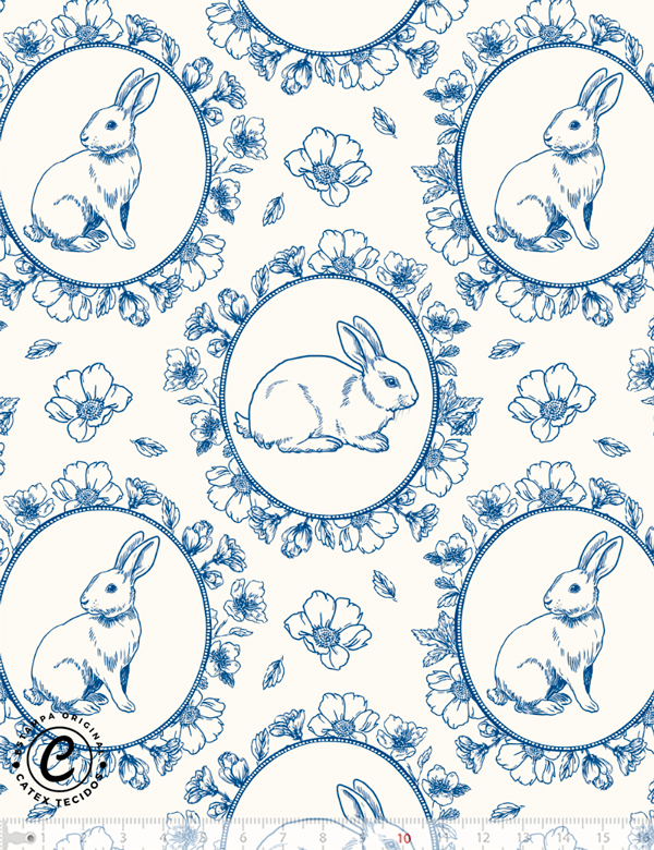Tecido Tricoline Especial Coleção Páscoa Toile de Jouy - Medalhões - 100% Algodão - Largura 1,50m