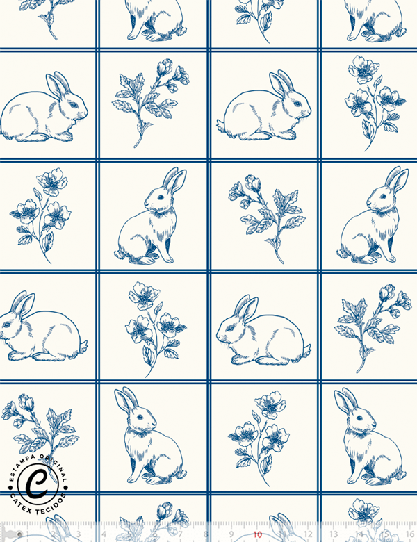 Tecido Tricoline Especial Coleção Páscoa Toile de Jouy - Patchwork Clássico - 100% Algodão - Largura 1,50m