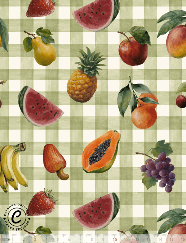 Tecido Tricoline Especial Coleção Quitanda Gourmet - Piquenique Tropical - 100% Algodão - Largura 1,50m
