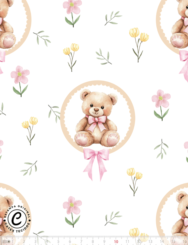 Tecido Tricoline Especial Coleção Teddy Bear Girl - A Ursinha - 100% Algodão - Largura 1,50m