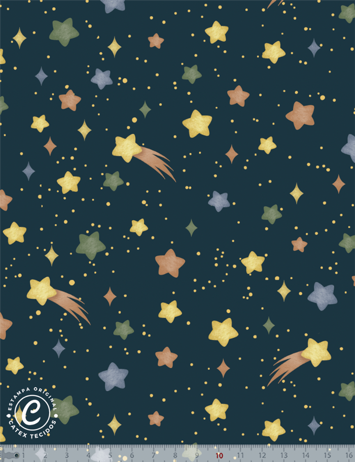 Tecido Tricoline Especial Coleção Universo Divertido - Chuva de Estrelas - 100% Algodão - Largura 1,50m