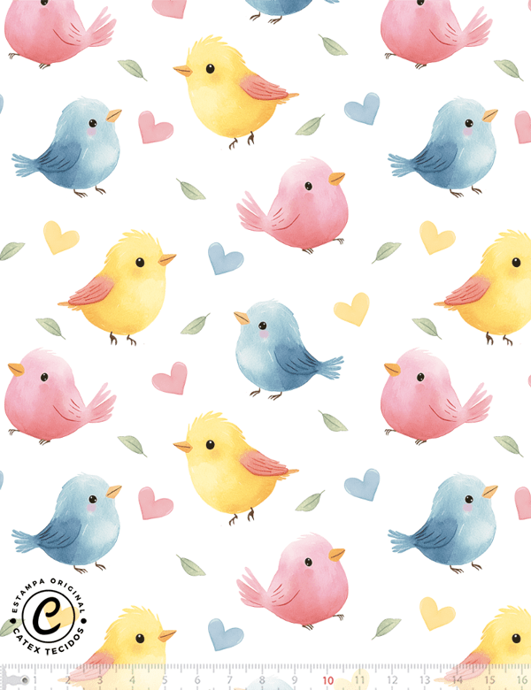 Tecido Tricoline Especial Infantil - Color Birds - 100% Algodão - Largura 1,50m