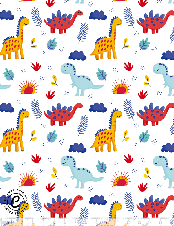 Tecido Tricoline Especial Color Dinos - Dinossauros - 100% Algodão - Largura 1,50m