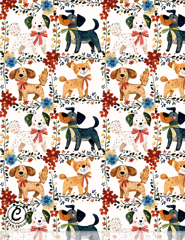 Tecido Tricoline Especial Color Dogs - 100% Algodão - Largura 1,50m