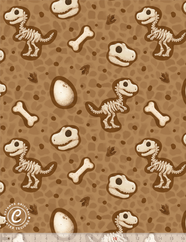 Tecido Tricoline Especial Dino Arqueologia - 100% Algodão - Largura 1,50m