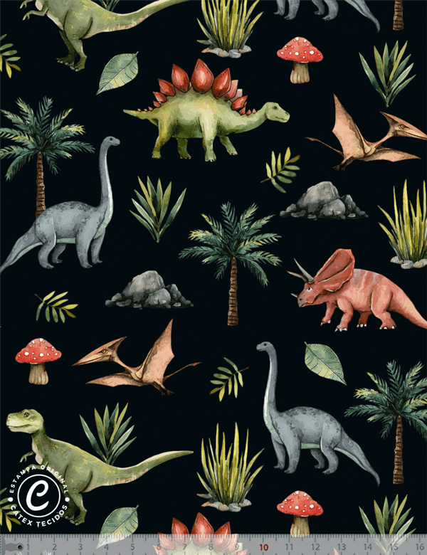 Tecido Tricoline Especial Dino Floresta - 100% Algodão - Largura 1,50m