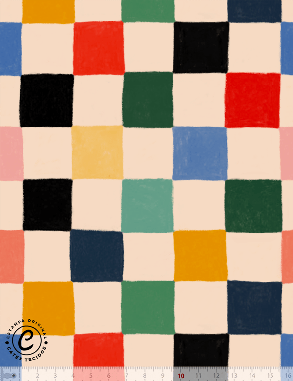 Tecido Tricoline Especial Linha Colorful Catex - Quadriculado Pincel Colorê - Algodão - Largura 1,50m