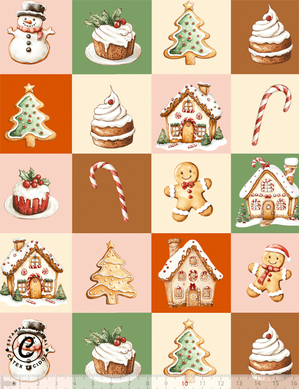 Tecido Tricoline Especial Natal - Coleção Tradições Natalinas - Patch Natalino - 100% Algodão - Largura 1,50m
