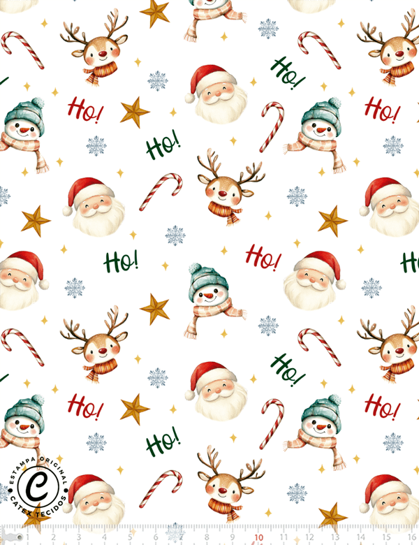 Tecido Tricoline Especial Natal - Coleção Tradições Natalinas - Ho Ho Ho - 100% Algodão - Largura 1,50m