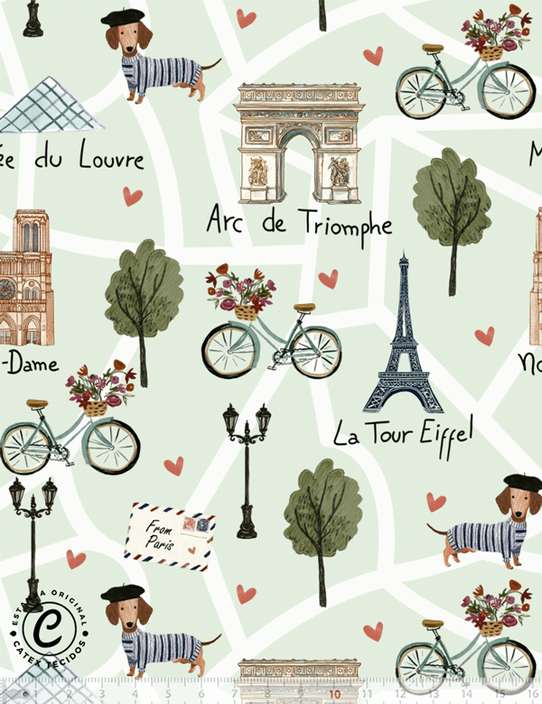 Tecido Tricoline Especial Passeio em Paris - Roteiro Parisiense - 100% Algodão - Largura 1,50m