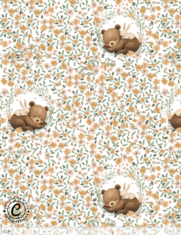 Tecido Tricoline Especial Pequeno Urso - Jardim - 100% Algodão - Largura 1,50m