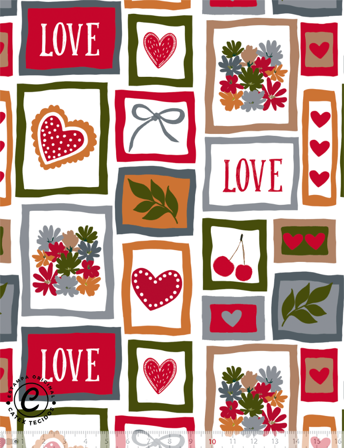 Tecido Tricoline Especial Valentine - Galeria do Amor - 100% Algodão - Largura 1,50m