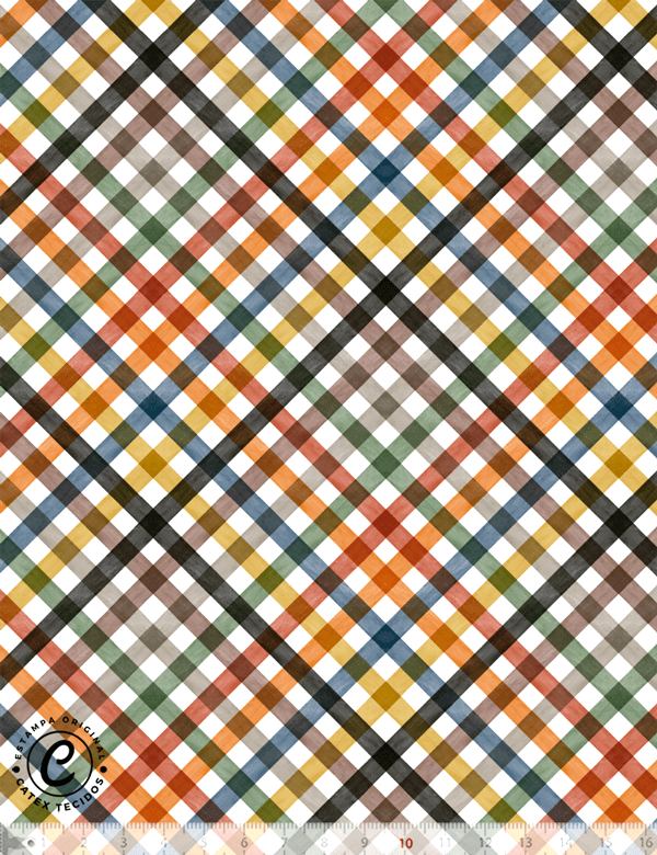 Tecido Tricoline Especial Xadrez Diagonal Multicolor - 100% Algodão - Largura 1,50m