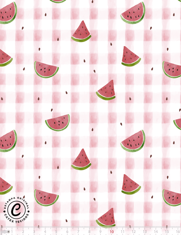 Tecido Tricoline Especial Xadrez Picnic Melancia - 100% Algodão - Largura 1,50m