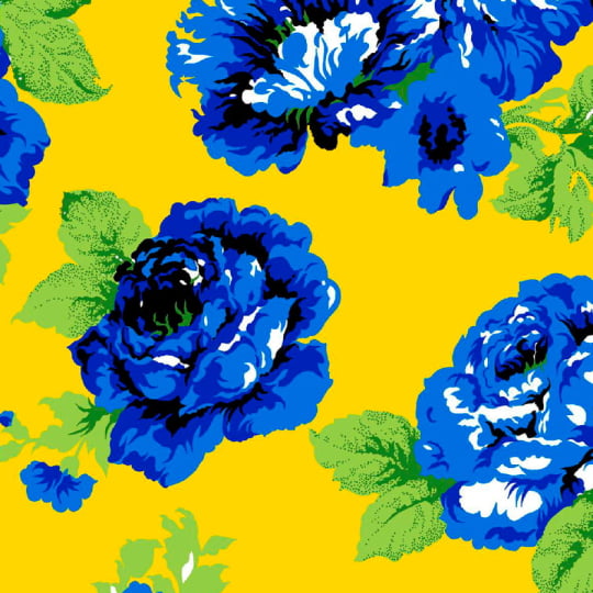 Tecido Chita Floral Anastácia Cor 3 - Amarelo com Azul - 100% Algodão - Largura 1,40m