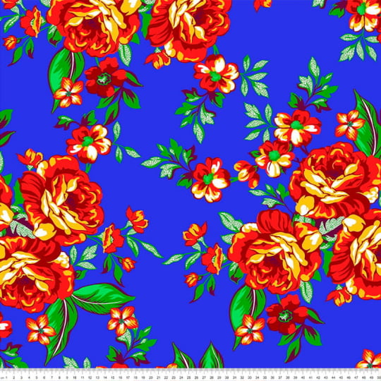 Tecido Chita Floral Baama - Azul - 100% Algodão - Largura 1,40m