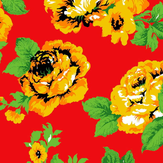 Tecido Chita Floral Anastácia Cor 2 - Vermelho com Amarelo - 100% Algodão - Largura 1,40m
