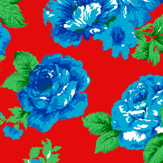Tecido Chita Floral Anastácia - Vermelho com Azul - 100% Algodão - Largura 1,40m