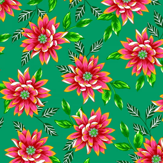 Tecido Chita Floral Kauai - Verde - 100% Algodão - Largura 1,40m
