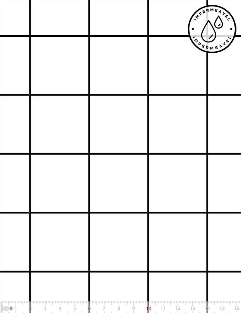 Tecido Sarja Impermeável Especial - Grid Square - Branco - 100% Algodão - Largura 1,50m