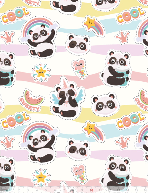 Tecido Tricoline Especial Cool Panda - 100% Algodão - Largura 1,50m