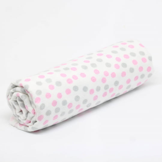 Tecido Flanela Baby - Bolinhas Rosa e Cinza - Branco - 100% Algodão - Largura: 80cm