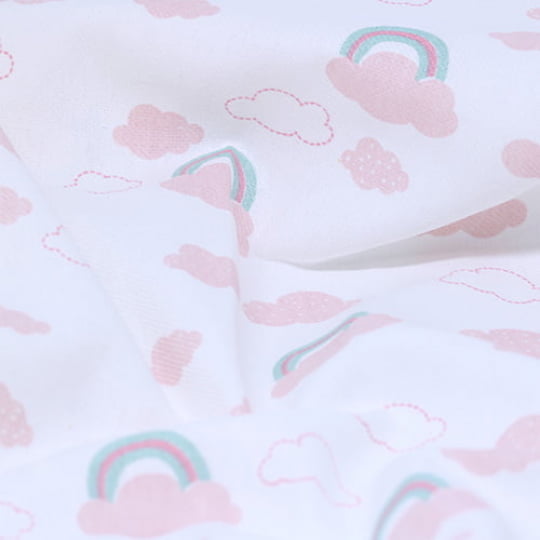 Tecido Flanela Baby - Céu e Nuvens - Rosa - 100% Algodão - Largura: 80cm