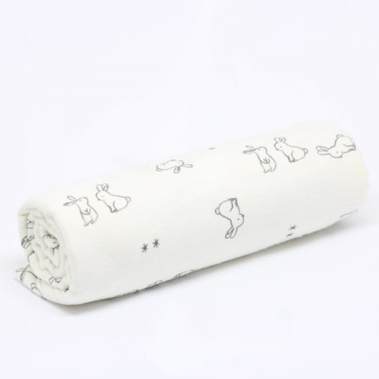 Tecido Flanela Baby - Coelhinhos Brancos - Off White - 100% Algodão - Largura: 80cm