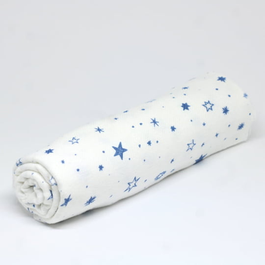 Tecido Flanela Baby - Estrelinha Azul - Fundo Branco - 100% Algodão - Largura: 80cm