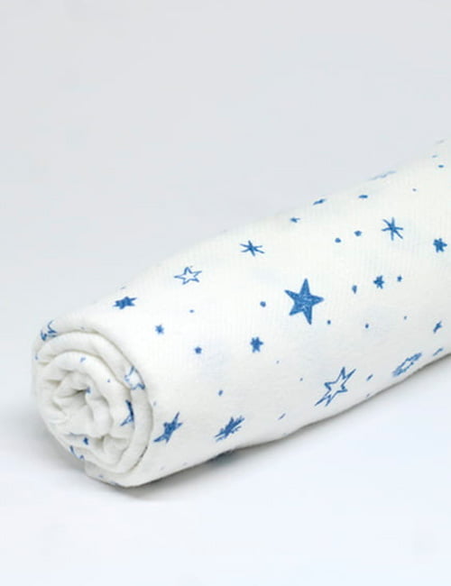 Tecido Flanela Baby - Estrelinha Azul - Fundo Branco - 100% Algodão - Largura: 80cm