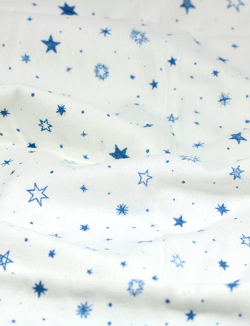 Tecido Flanela Baby - Estrelinha Azul - Fundo Branco - 100% Algodão - Largura: 80cm