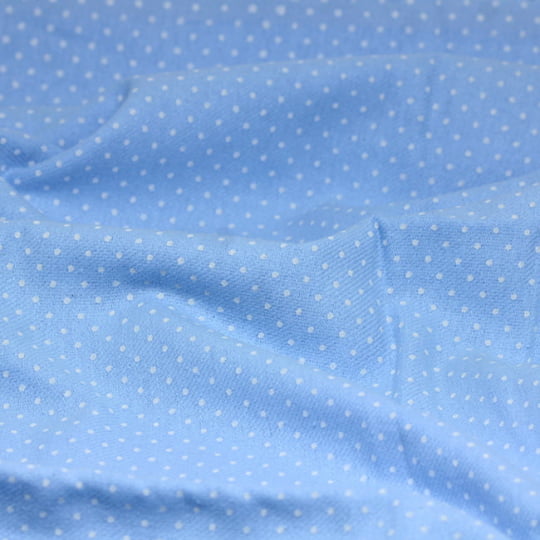 Tecido Flanela Baby - Pontinhos Brancos - Fundo Azul - 100% Algodão - Largura: 80cm