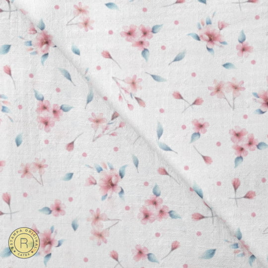 Tecido Fralda Estampada - Coleção Borboletas Aquarela - Floral - Fundo Branco - 100% Algodão - 70cm x 70cm