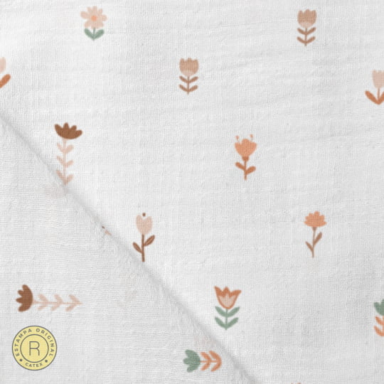 Tecido Fralda Estampada - Coleção Outono na Floresta - Bloom - 100% Algodão - 70cm x 70cm