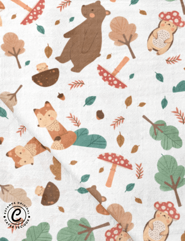 Tecido Fralda Estampada - Coleção Outono na Floresta - Turma da Floresta - 100% Algodão - 70cm x 70cm
