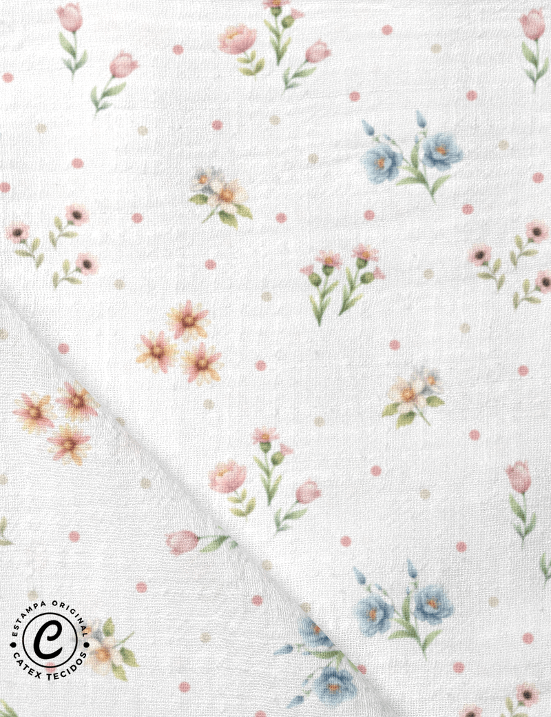 Tecido Fralda Estampada - Floral Cisne - 100% Algodão - 70cm x 70cm