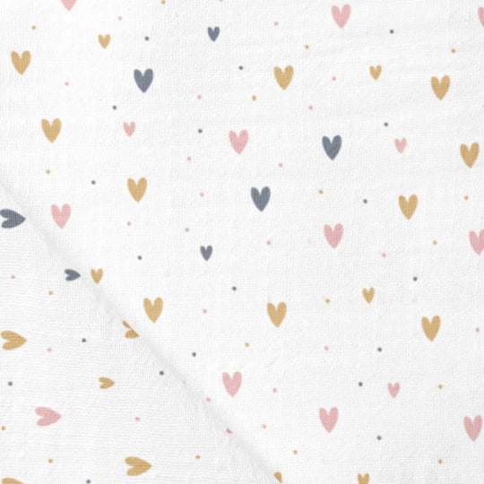 Tecido Fralda Estampada - Kids Room Girls - Mini Corações - 100% Algodão - 70cm x 70cm