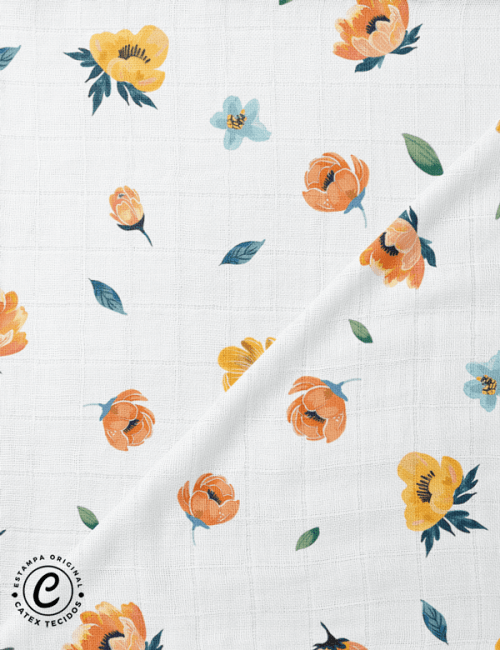 Tecido Fralda Quadriculada Estampada - Coleção Cores da Primavera - Floral Simplicidade - 100% Algodão - 70cm x 70cm