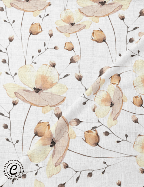 Tecido Fralda Quadriculada Estampada - Coleção Natureza Orgânica - Papoulas - 100% Algodão - 70cm x 70cm