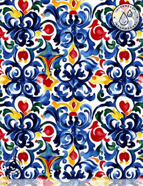 Tecido Sarja Impermeável Especial Coleção Bella Italia - Azulejo de Positano - 100% Algodão - Largura 1,50m