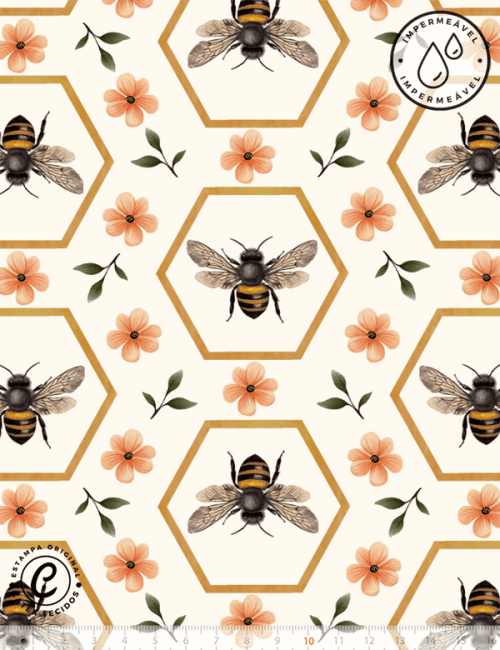 Tecido Sarja Impermeável Especial Coleção Honey Bee - Beehive Charm - 100% Algodão - Largura 1,50m