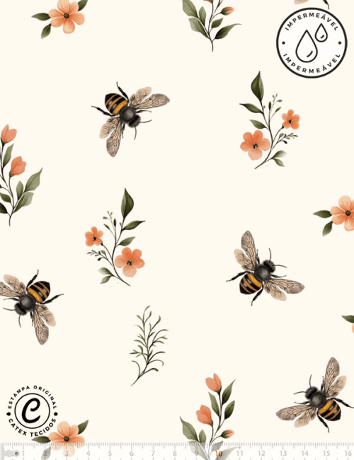 Tecido Sarja Impermeável Especial Coleção Honey Bee - Garden Flight - 100% Algodão - Largura 1,50m