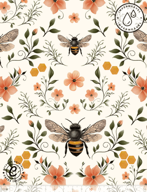 Tecido Sarja Impermeável Especial Coleção Honey Bee - Honey Blossom - 100% Algodão - Largura 1,50m