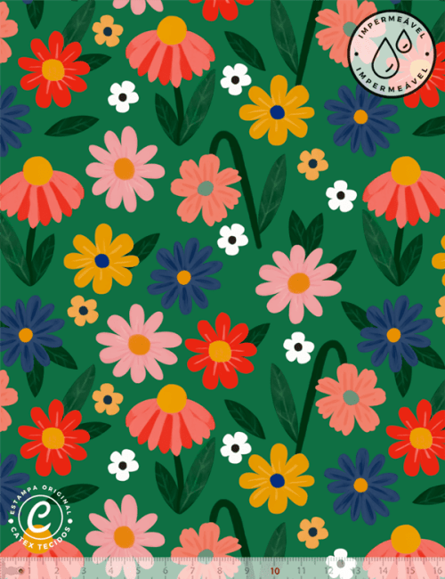 Tecido Sarja Impermeável Especial Linha Colorful Catex - Flores e Cores - 100% Algodão - Largura 1,50m
