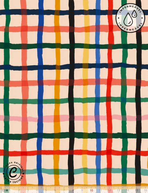 Tecido Sarja Impermeável Especial Linha Colorful Catex - Grid Pincel Colorê - 100% Algodão - Largura 1,50m