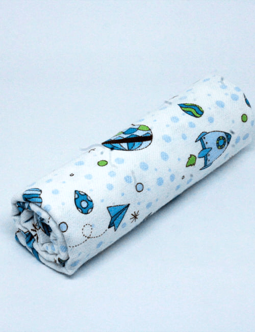 Tecido Flanela Baby - Aviões, Foguetes e Balões - Fundo Branco - 100% Algodão - Largura: 80cm