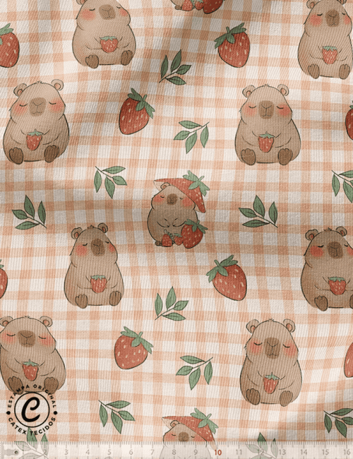 Tecido Flanela Baby Especial - Capivara Moranguinhos - 100% Algodão - Largura: 1,44m